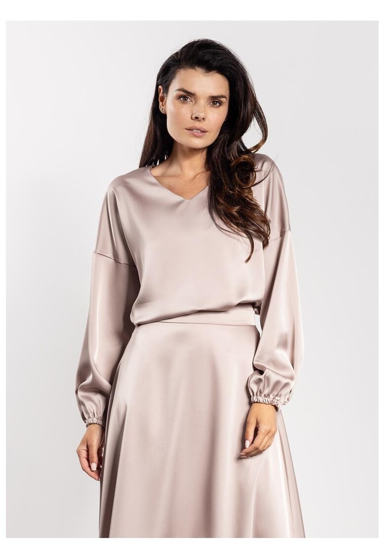 Bluza satinata lejera cu decolteu in V si maneci lungi A740