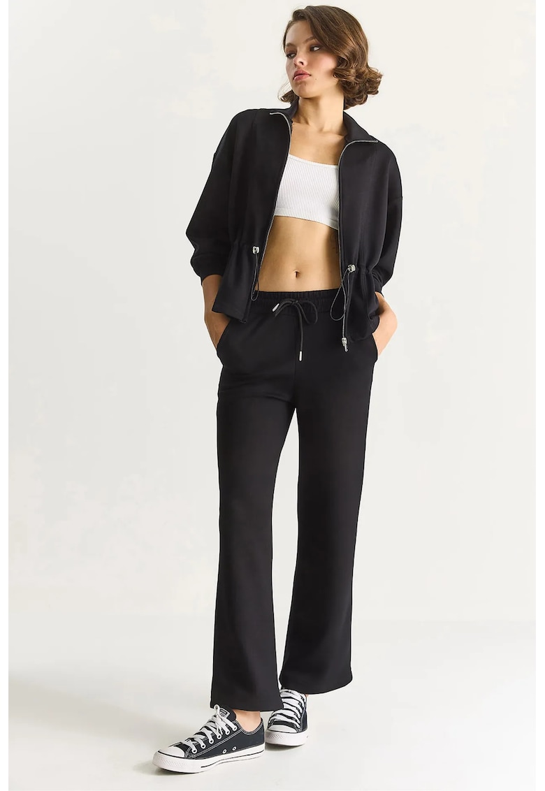 Trening Jacheta cambrata cu maneca lunga si pantaloni evazati - Negru - Jerseu