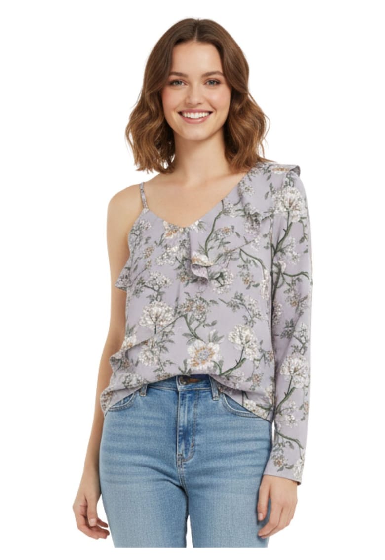 Bluza de dama asimetrica mov cu flori