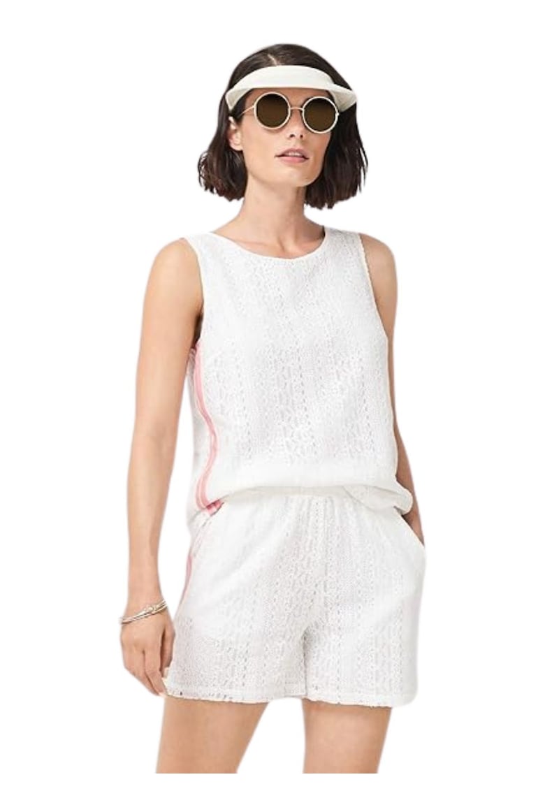 Bluza de dama cu bretele si dungi laterale - alba -