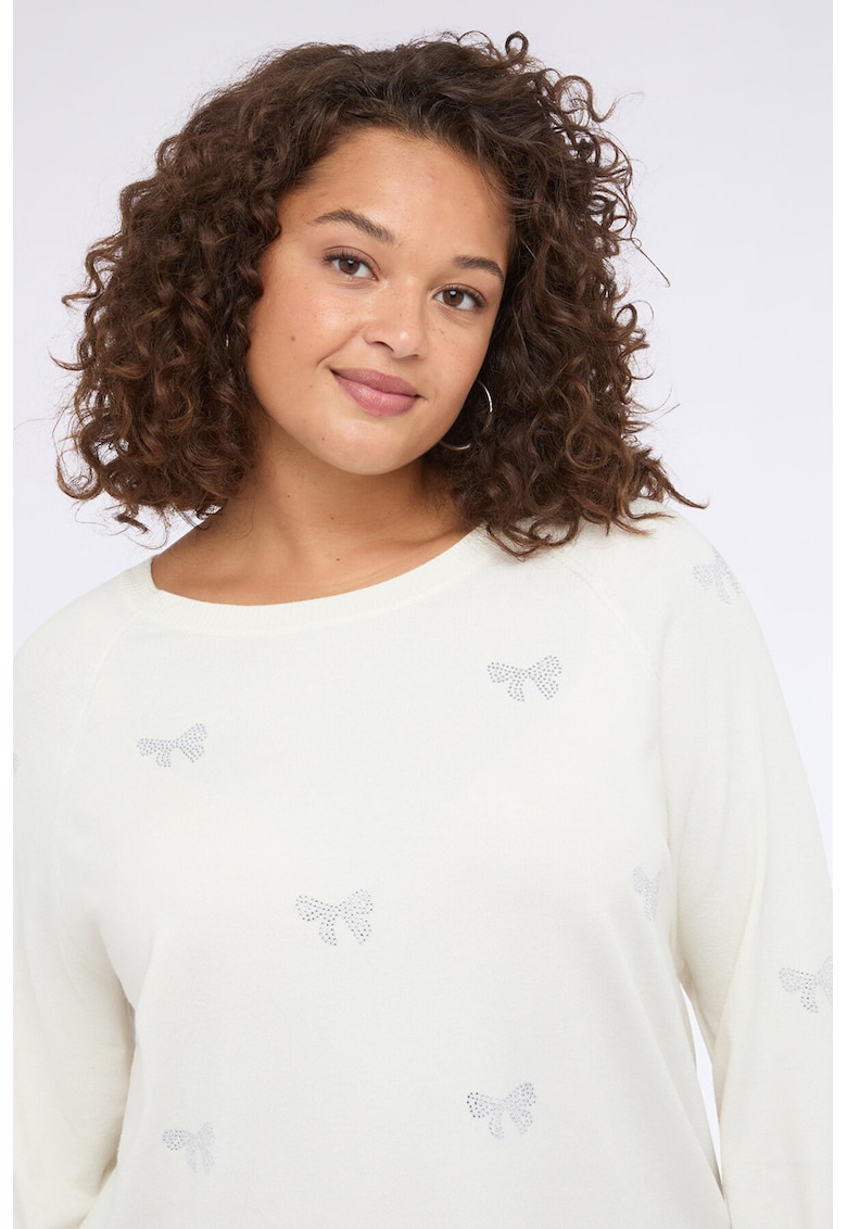 Pulover cu aplicatii cu strasuri si decolteu rotund