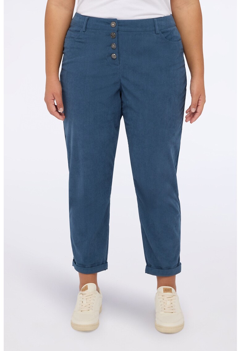 Pantaloni crop cu croiala conica si nasturi - Albastru deschis