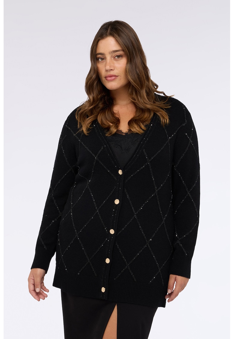 Cardigan din amestec de lana cu insertii stralucitoare