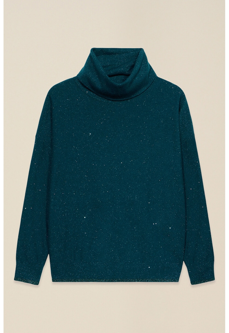 Pulover cu strasuri si guler inalt - Albastru petrol