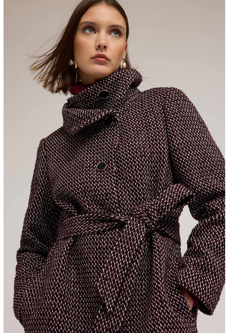 Palton din amestec de lana cu guler inalt