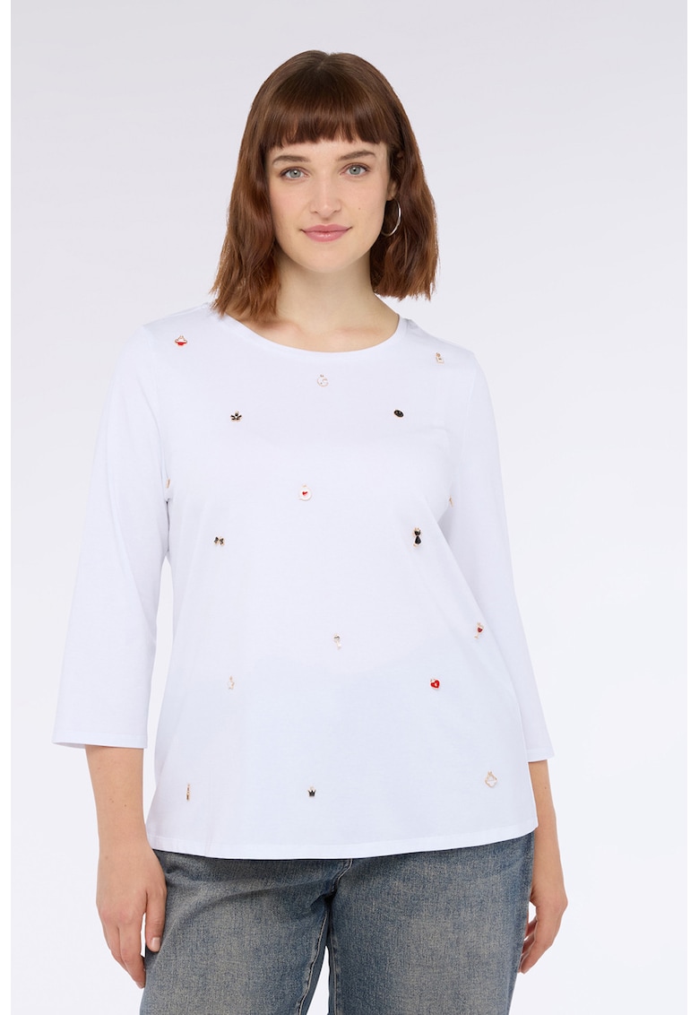 Bluza cu aplicatii decorative si maneci trei sferturi