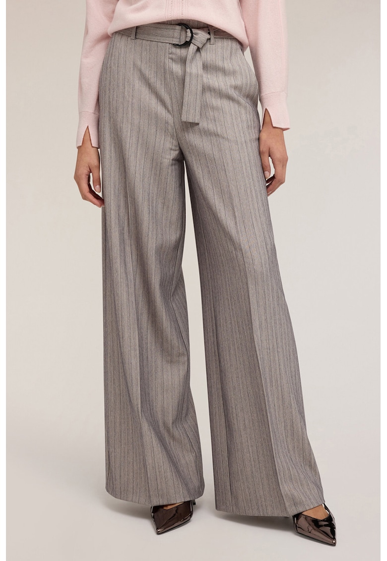 Pantaloni palazzo cu model in dungi si curea asortata