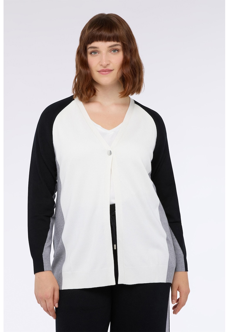- Cardigan cu decolteu in V - Alb/Negru