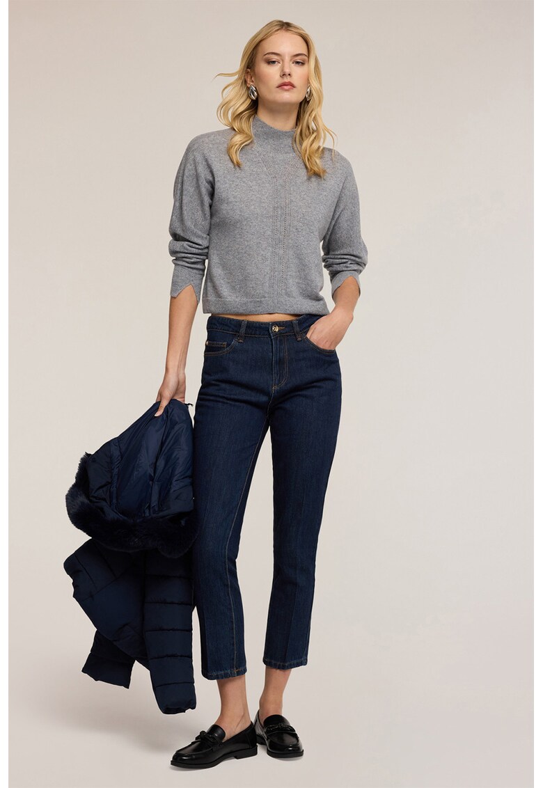 Pulover din casmir cu guler scurt - Gri melange