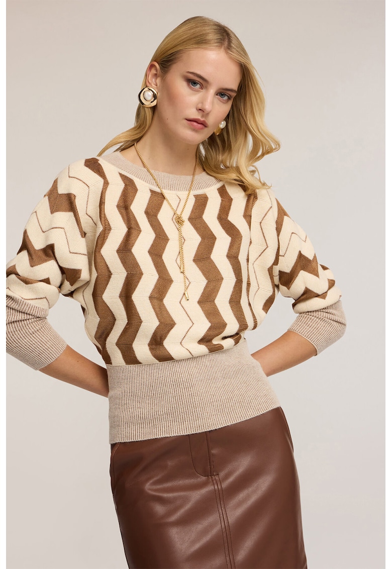 Pulover din amestec de lana - Maro/Bej deschis