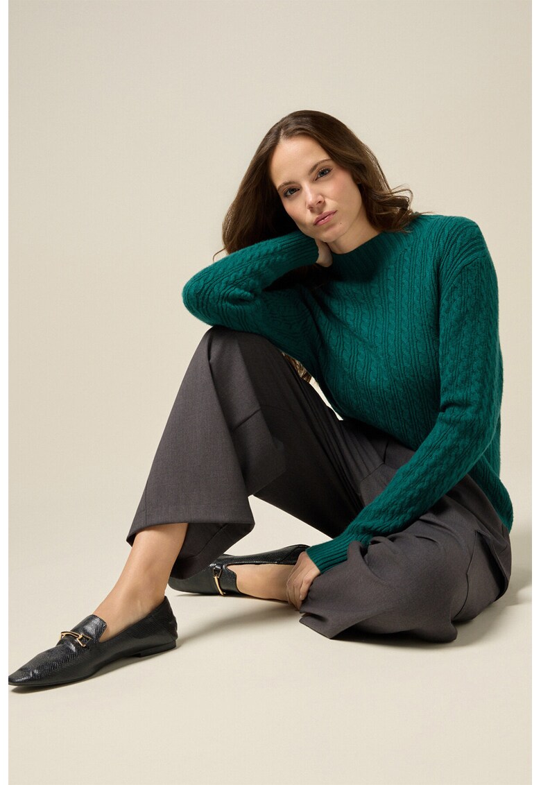 Pulover cu model torsade - Verde persan