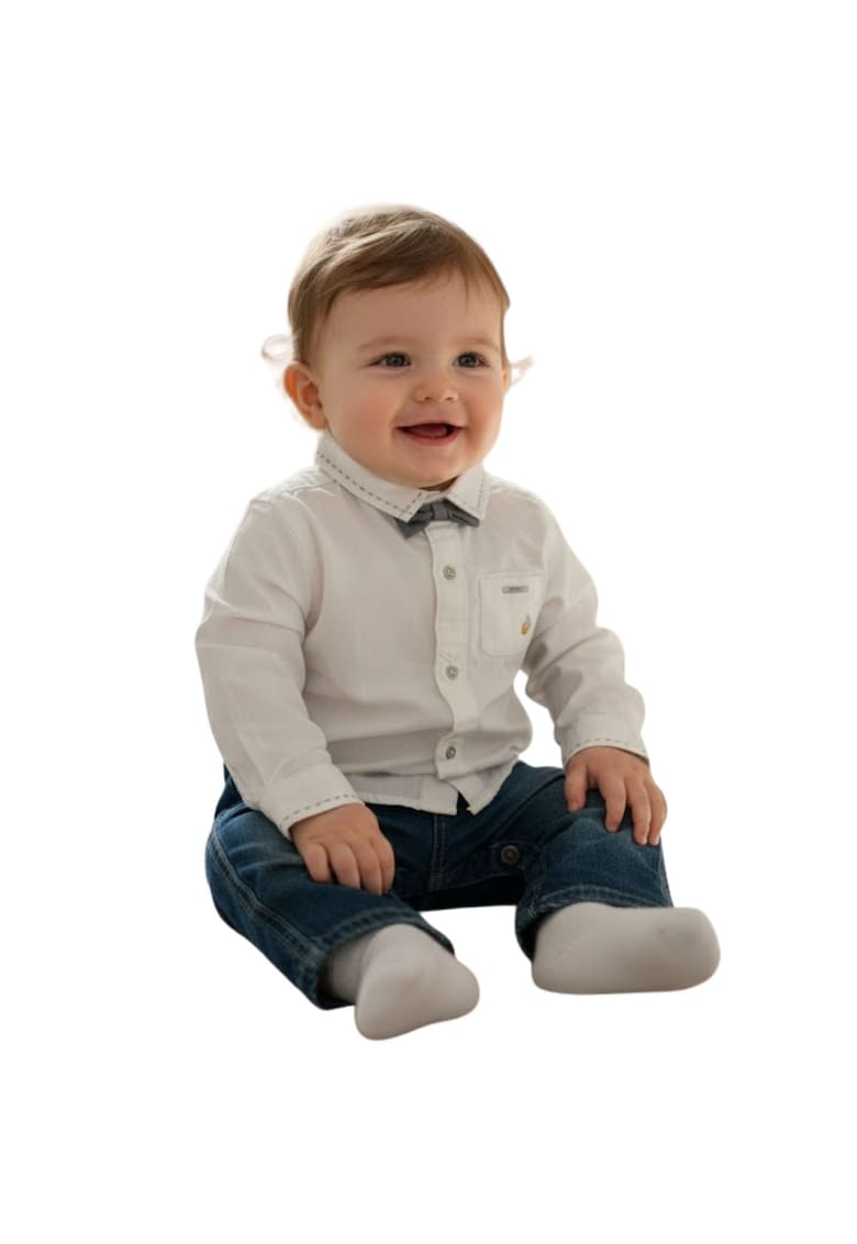 Camasa pentru baieti din bumbac eleganta alba cu papion 52