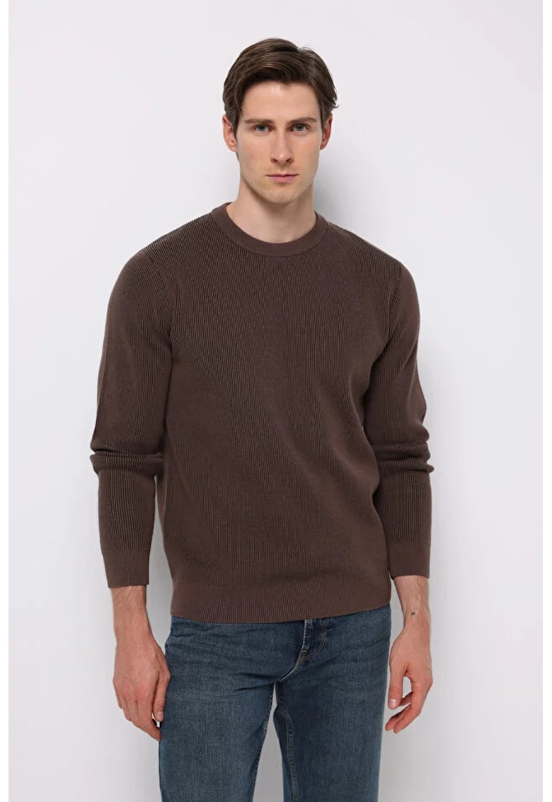 Pulover striat cu model uni - Maro