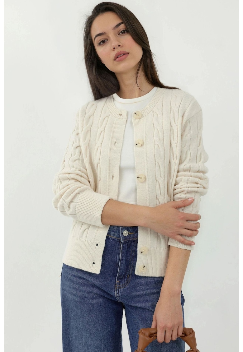 Cardigan - cu nasturi - ecru - pulover dama -