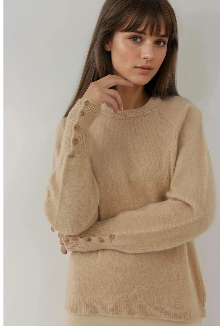 Pulover dama - cu maneca lunga - textura moale - tricot - Bej Natural -