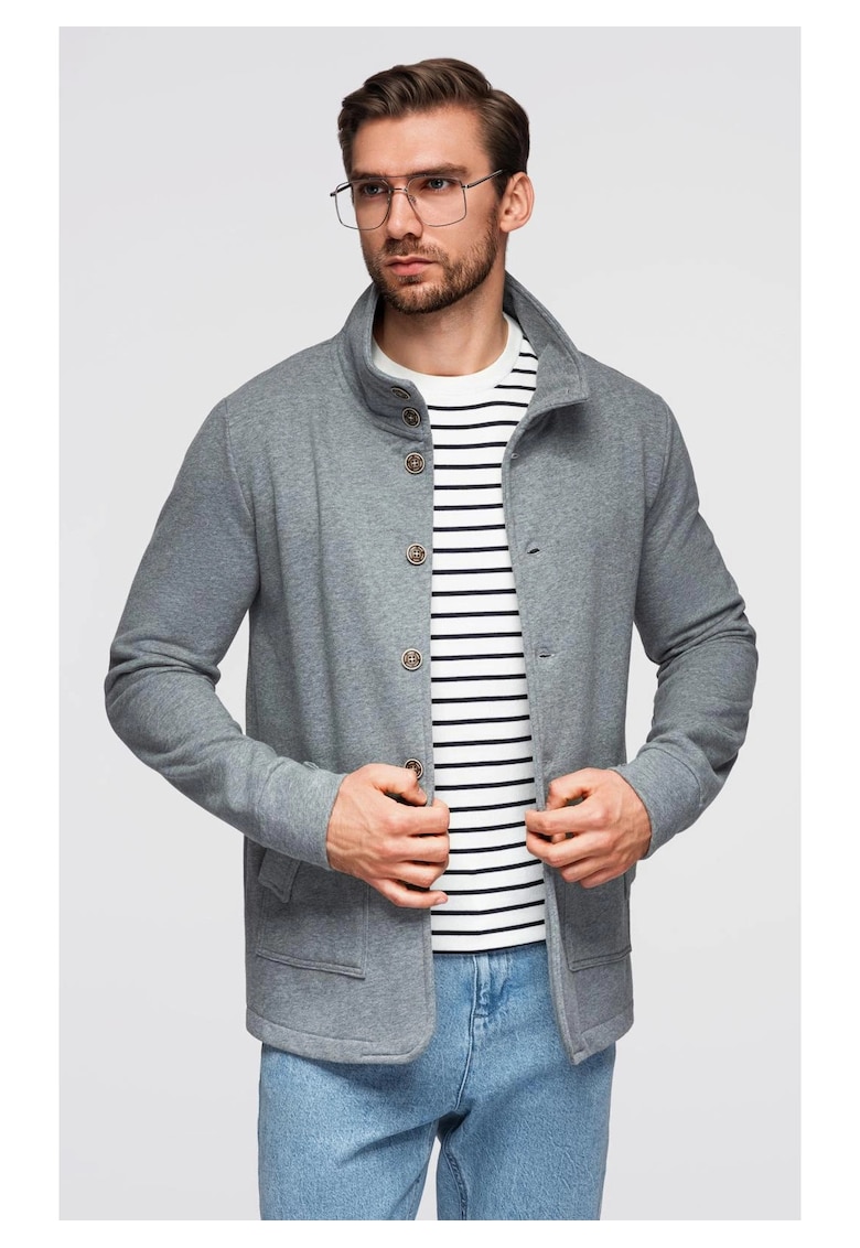 Hanorac elegant cu nasturi si guler inalt OM-SSZP-0240 - Gri melange