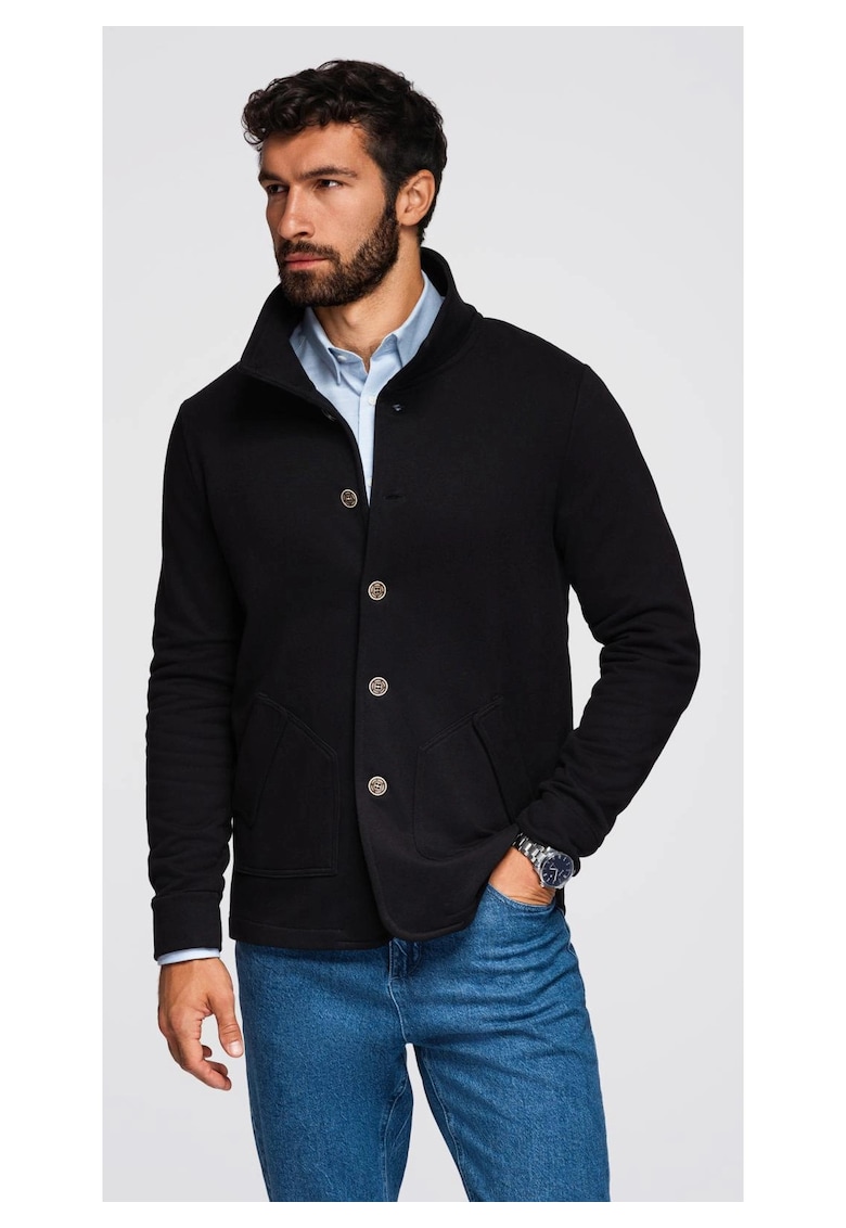 Hanorac elegant cu nasturi si guler inalt OM-SSZP-0240 - Negru