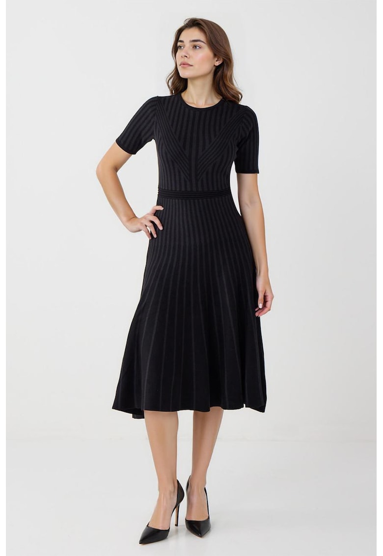 Rochie evazata din bumbac si modal - Negru