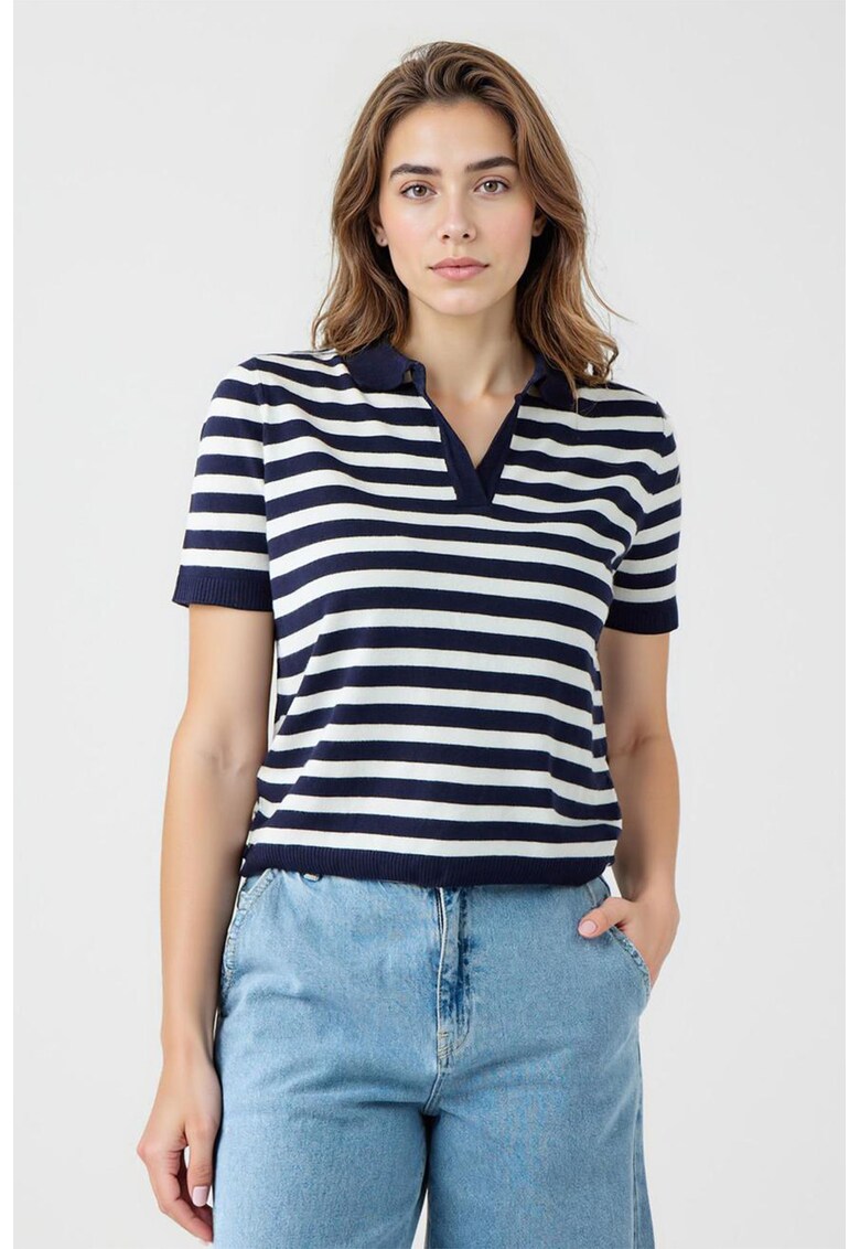 Tricou polo cu model in dungi - Alb/Bleumarin