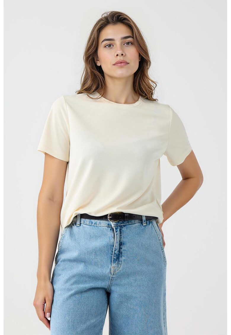 Tricou uni din amestec de modal - Alb fildes