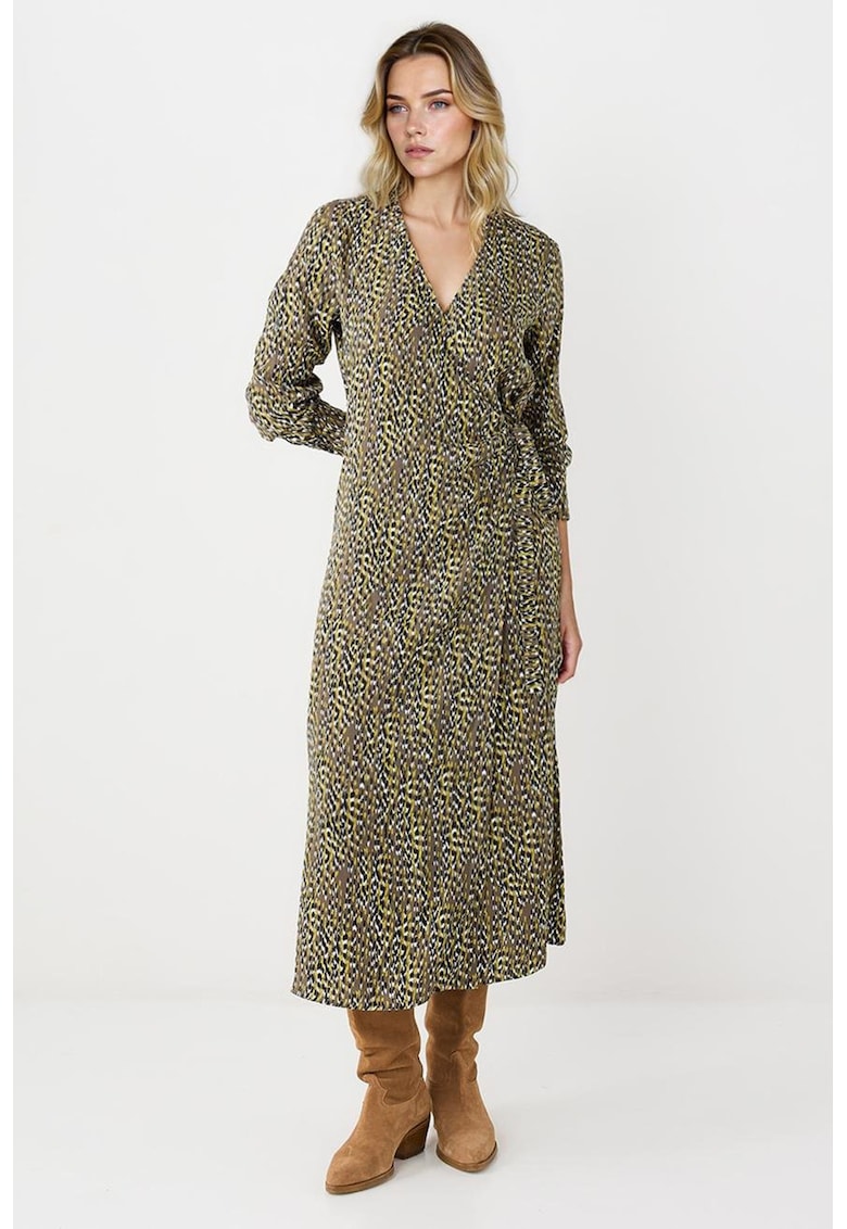 Rochie midi cu croiala petrecuta si decolteu in V