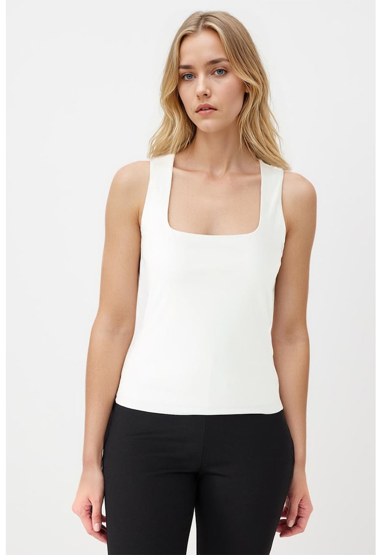 Top cu decolteu patrat - Alb optic