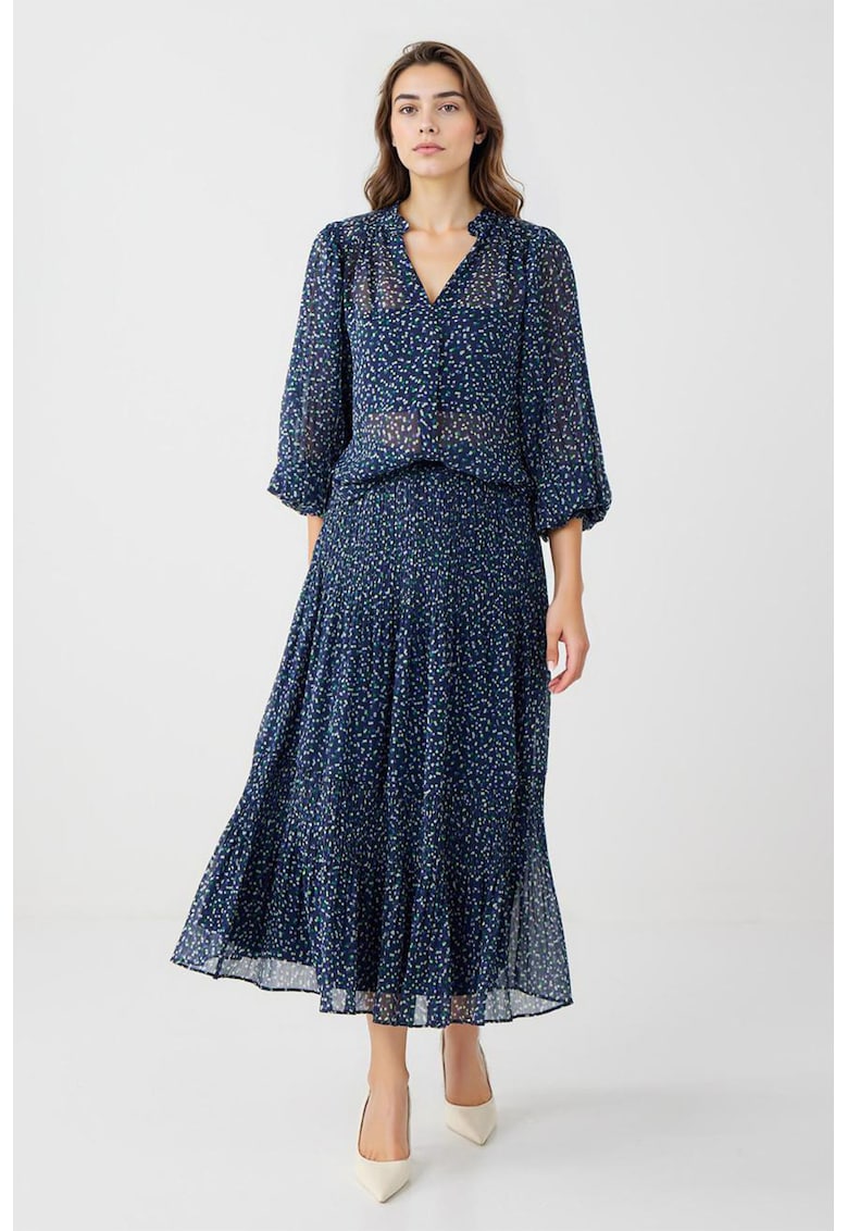 Fusta midi cu imprimeu floral - Alb/Bleumarin