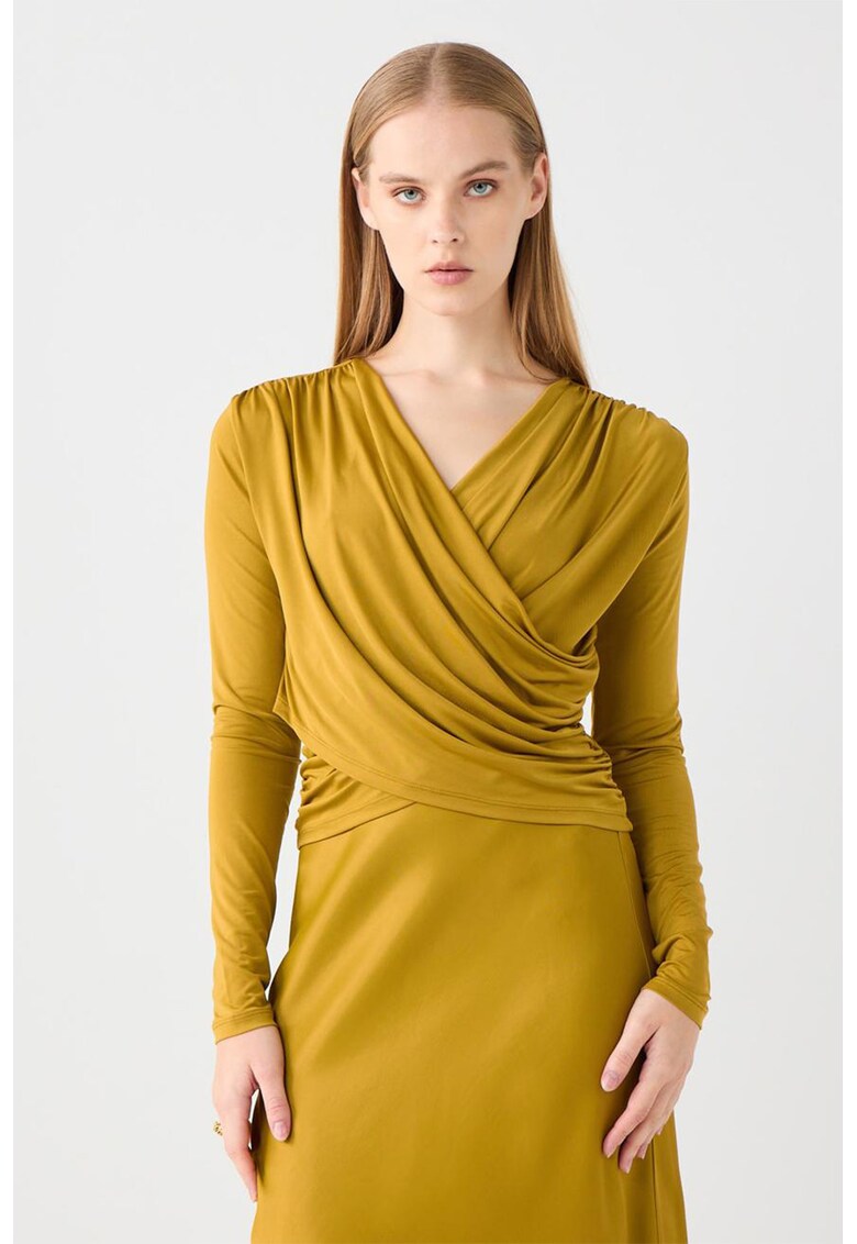 Bluza cu decolteu cache-coeur - Galben mustar