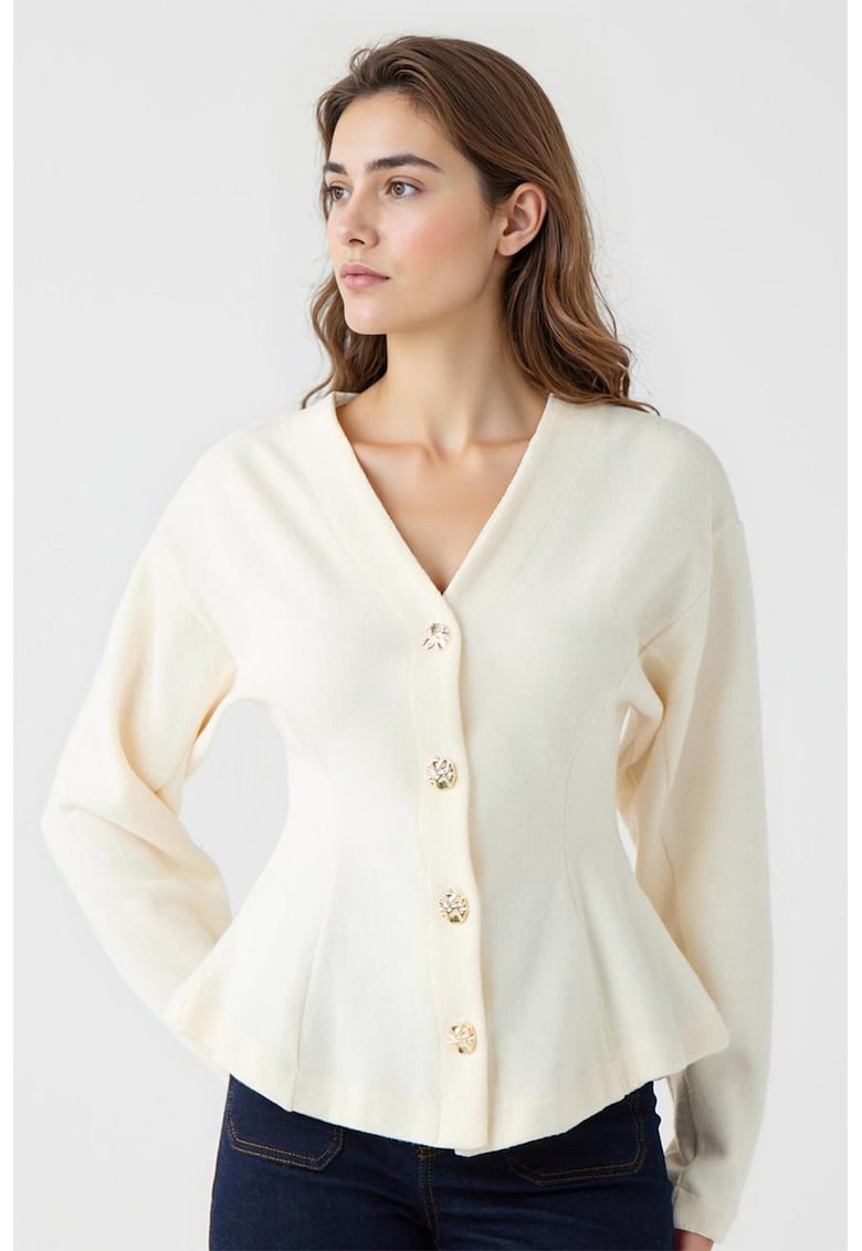 Cardigan cambrat cu decolteu in V