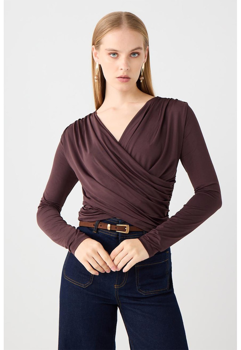 Bluza cu decolteu cache-coeur - Maro