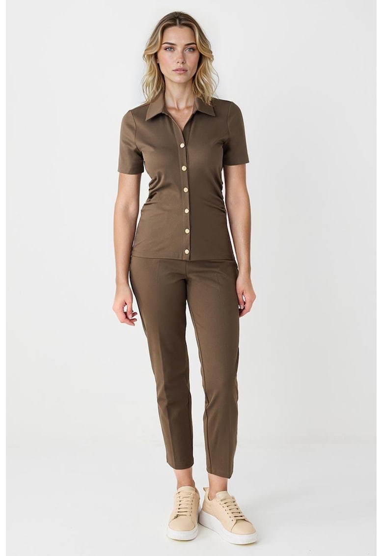 Pantaloni crop eleganti cu model uni - Maro deschis