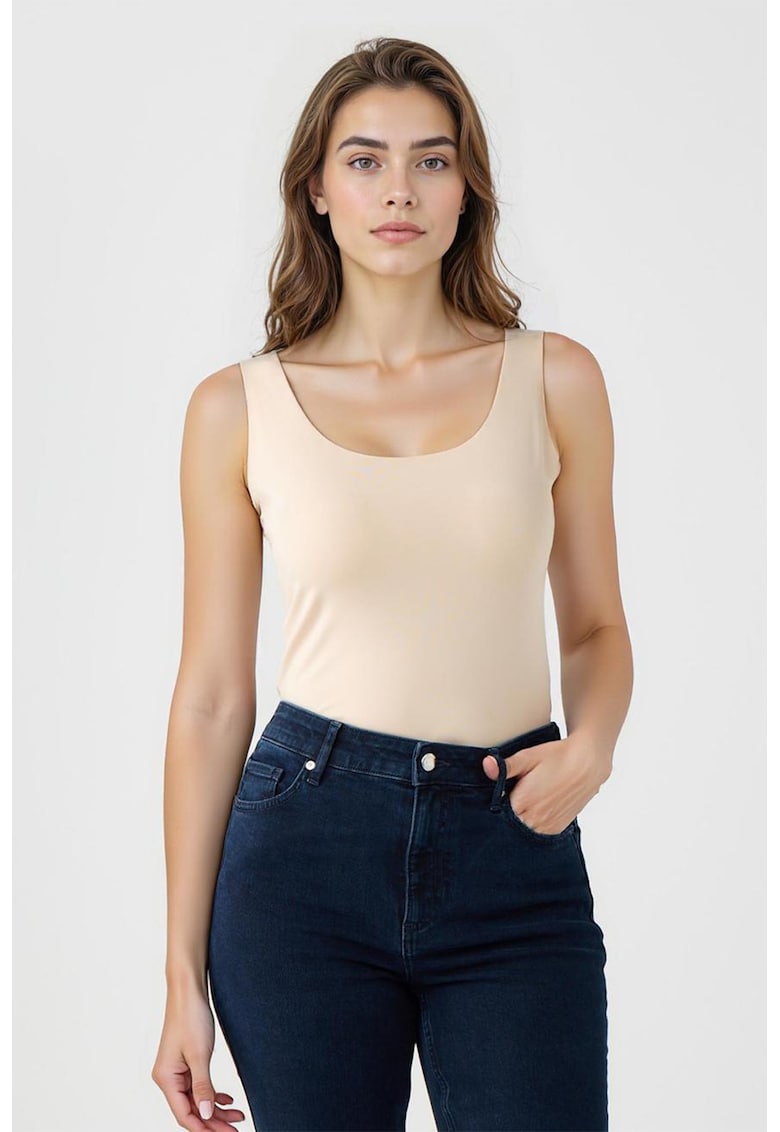 Top cu decolteu rotund - Bej deschis