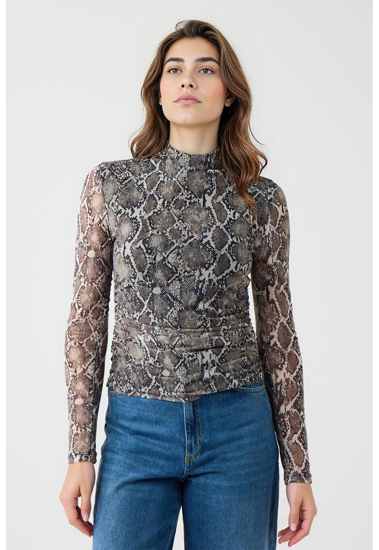 Bluza cu model ce imita pielea de reptila - Gri/Maro taupe deschis