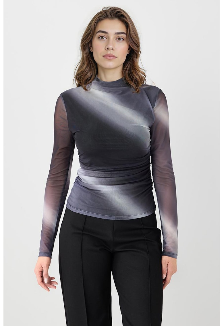 Bluza in degrade cu drapaj - Alb/Gri antracit/Gri inchis