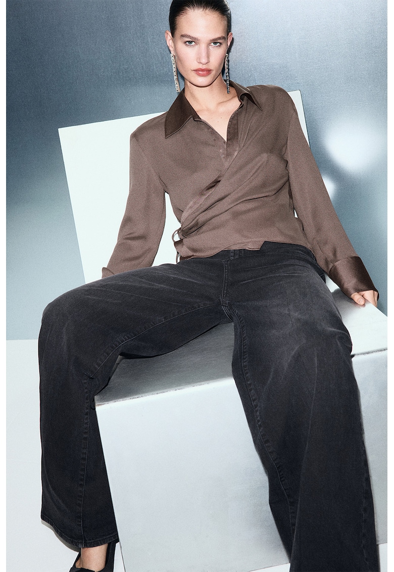 Bluza petrecuta de satin - Maro inchis