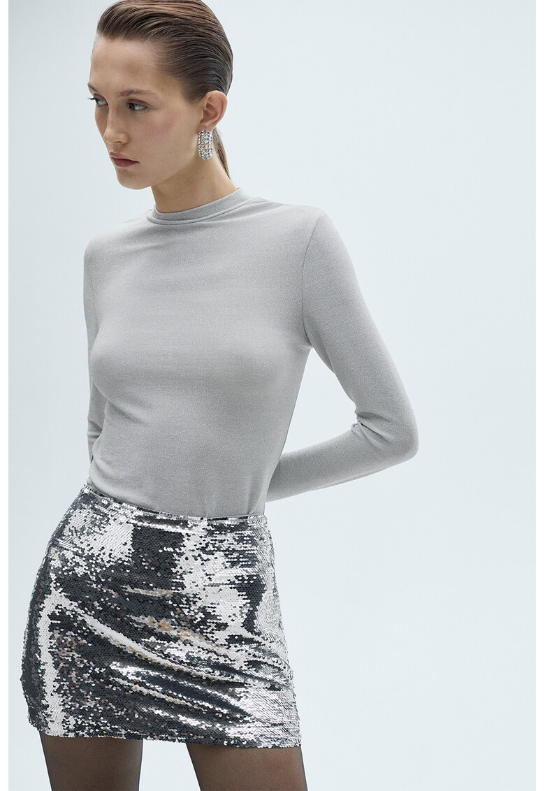 Bluza slim fit stralucitoare - Alb murdar/Argintiu