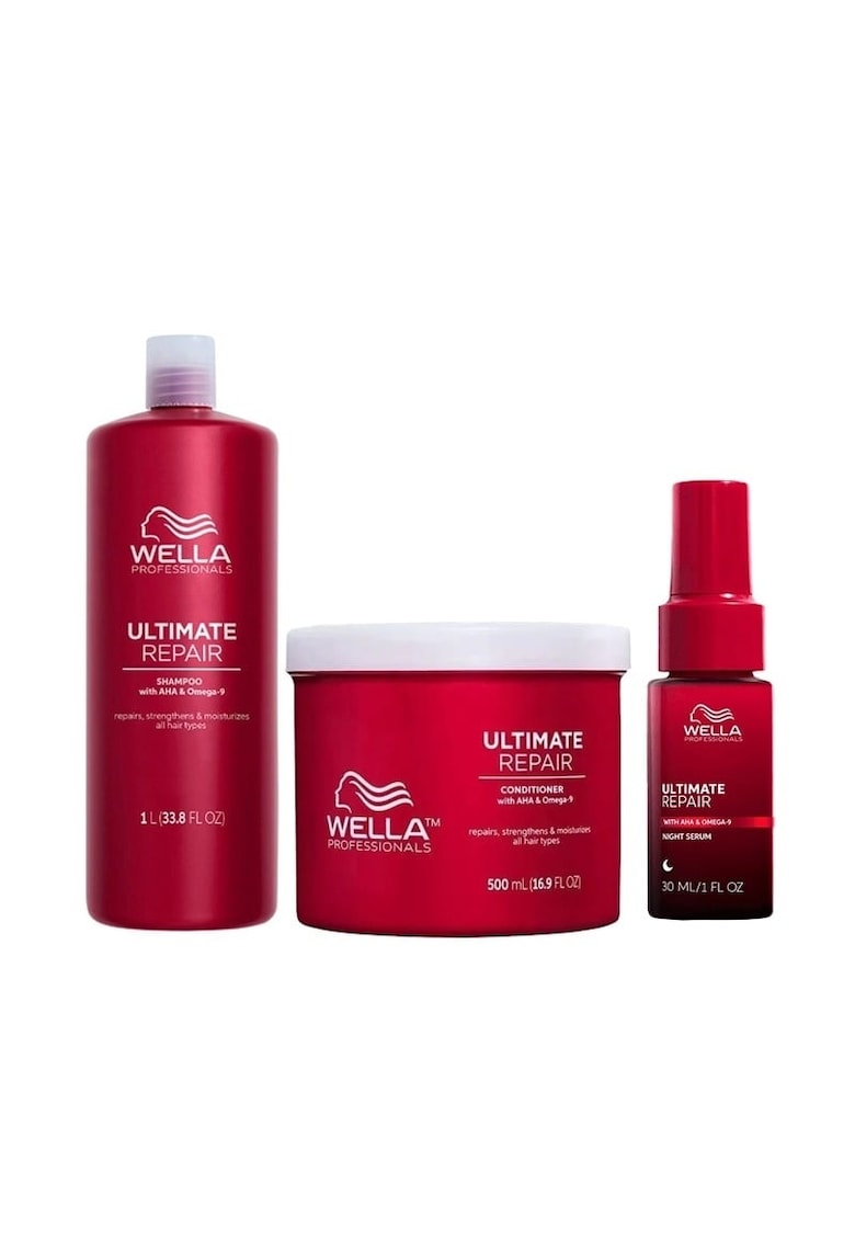 Pachet Ultimate Repair – Sampon 1000 ml + Balsam tratament 500 ml + Ser de noapte 30 ml