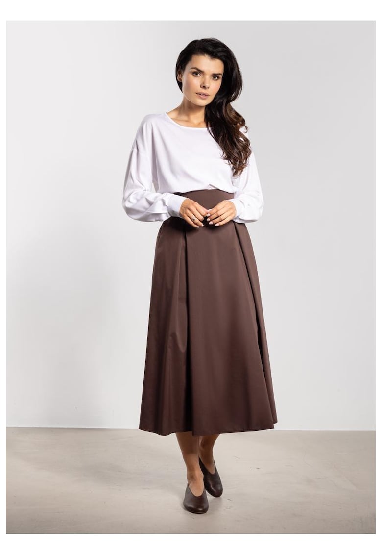 Fusta midi eleganta cu talie inalta si legatura A738