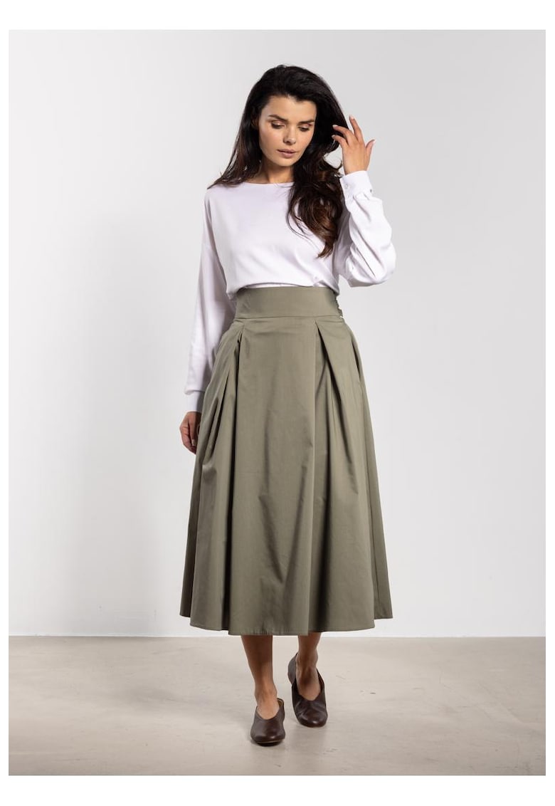 Fusta midi eleganta cu talie inalta si legatura A738