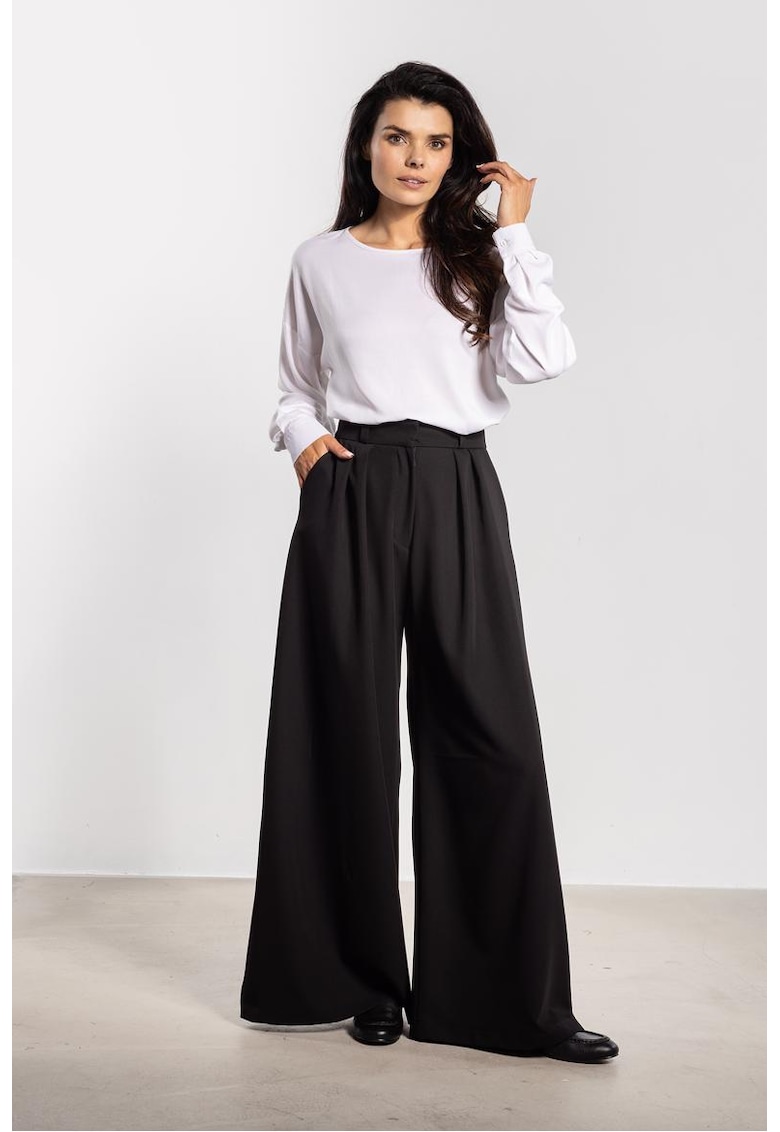 Pantaloni eleganti de dama cu picior larg si talie inalta A743