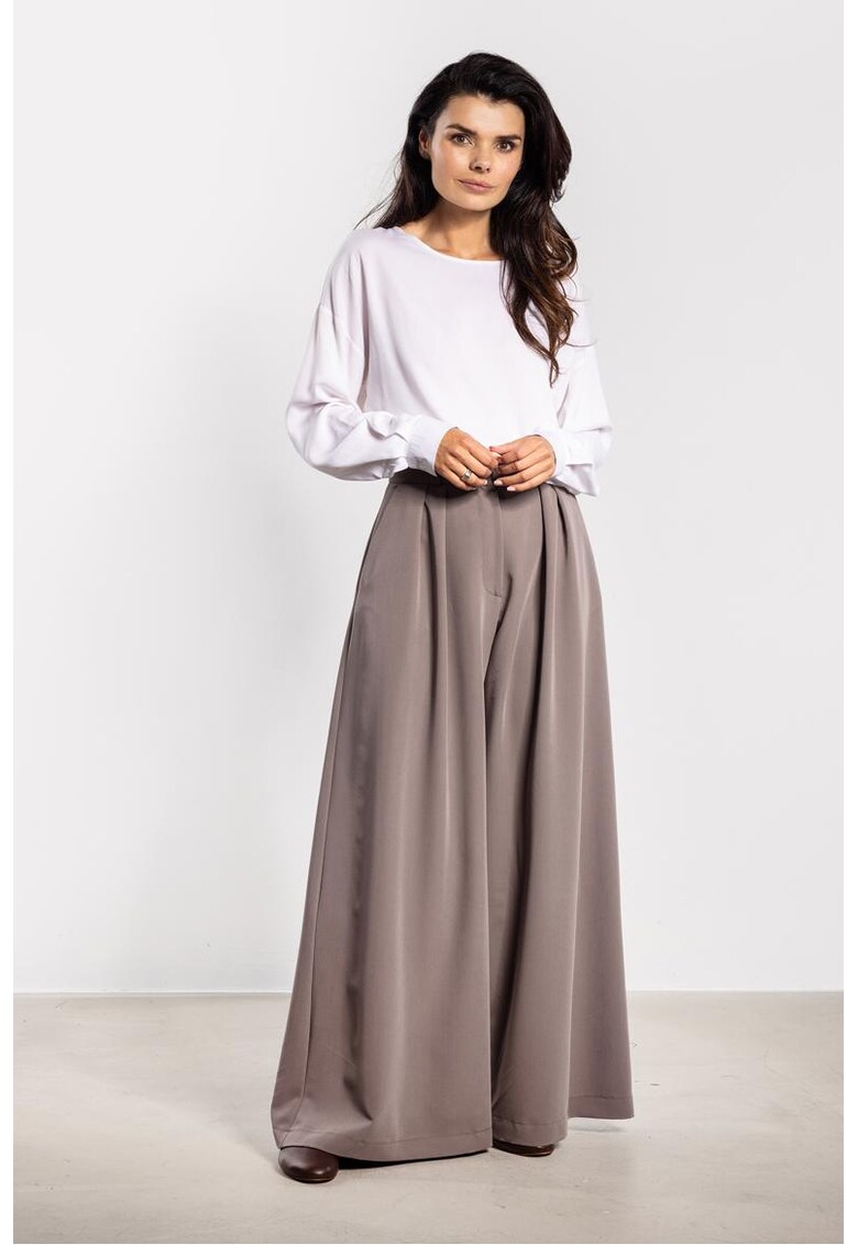 Pantaloni eleganti de dama cu picior larg si talie inalta A743