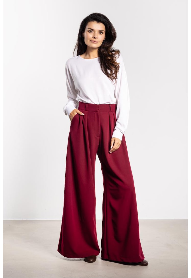 Pantaloni eleganti de dama cu picior larg si talie inalta A743