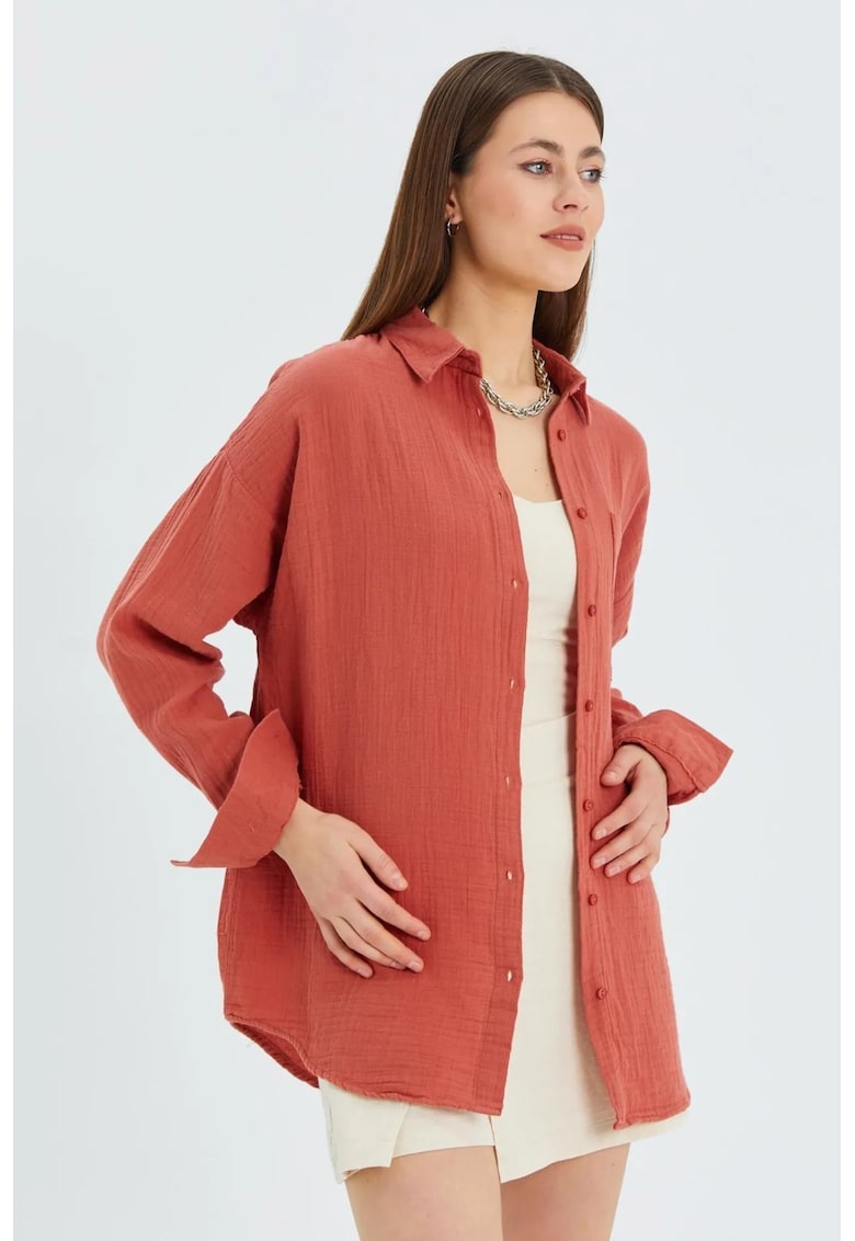 Camasa dama - HiCCUP - supradimensionata - rosu caramiziu - bumbac