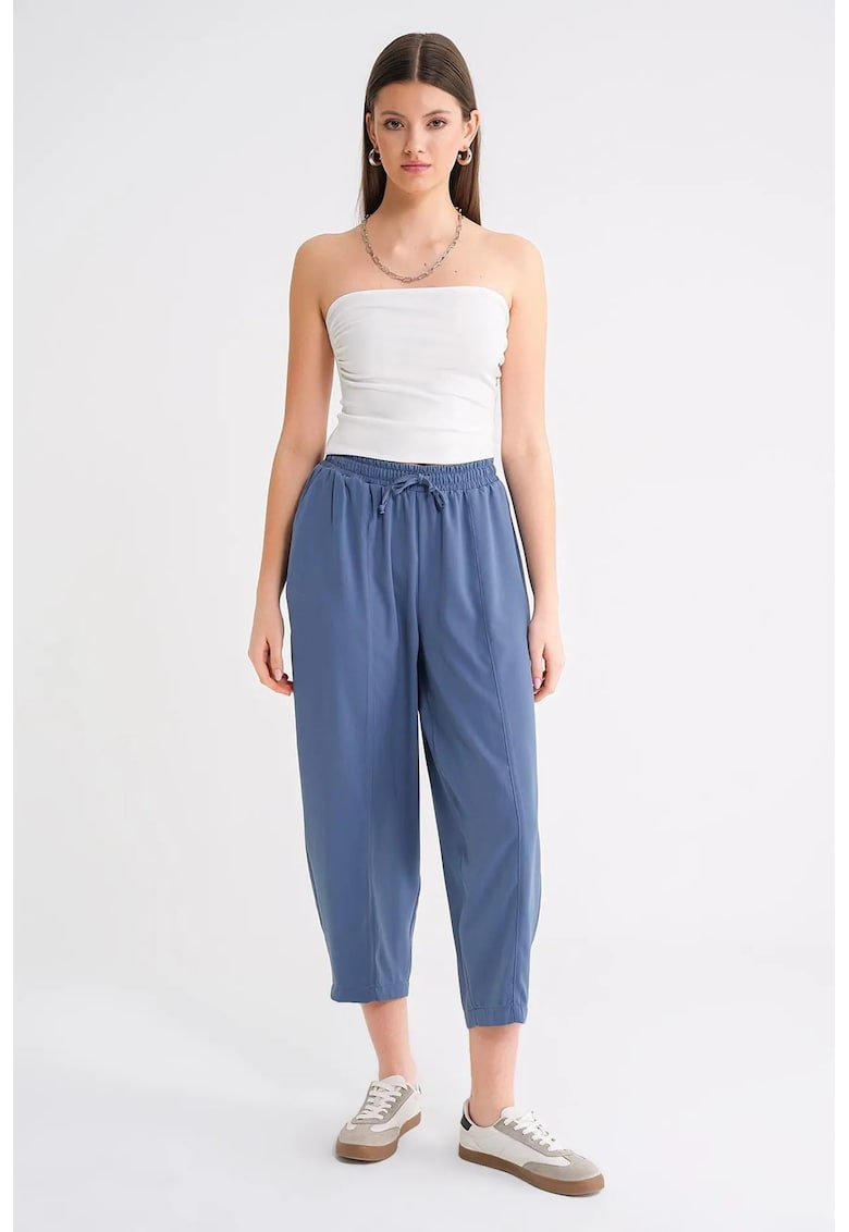 Pantaloni dama HiCCUP - Cigarette Fit - albastru - textil