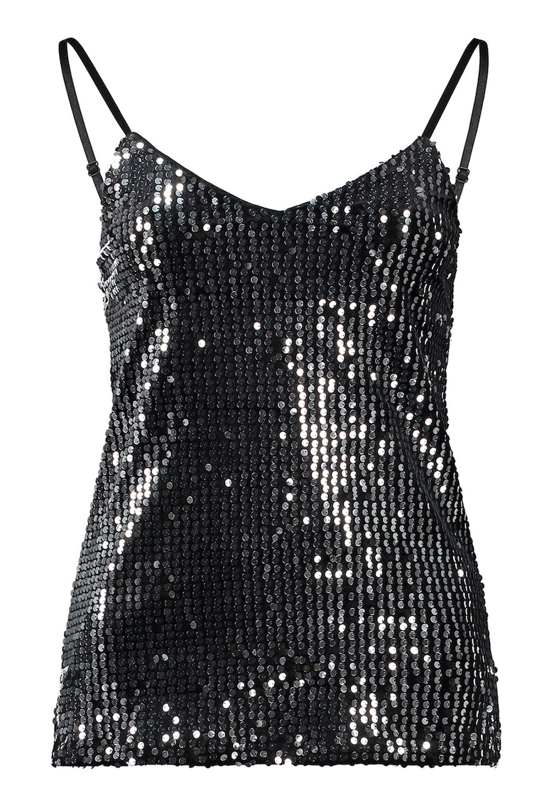 Top cu decolteu in V si paiete - Argintiu