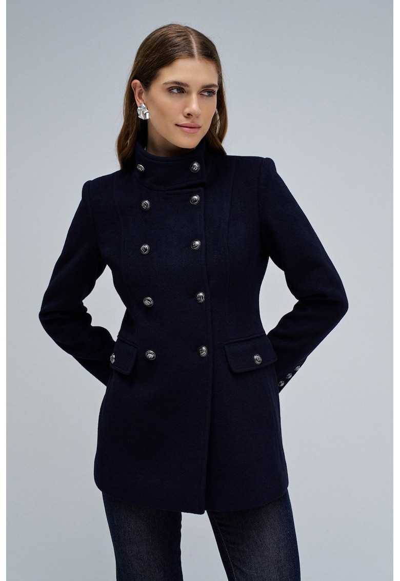 Palton din amestec de lana cu model uni