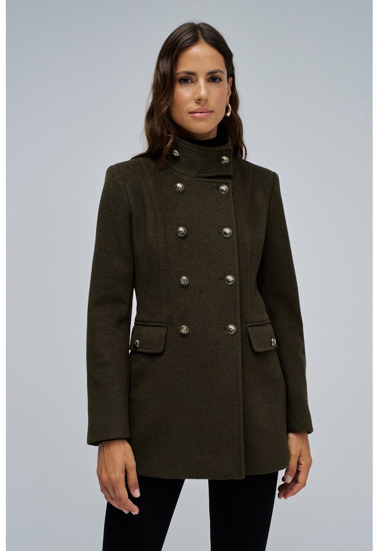 Palton din amestec de lana cu model uni