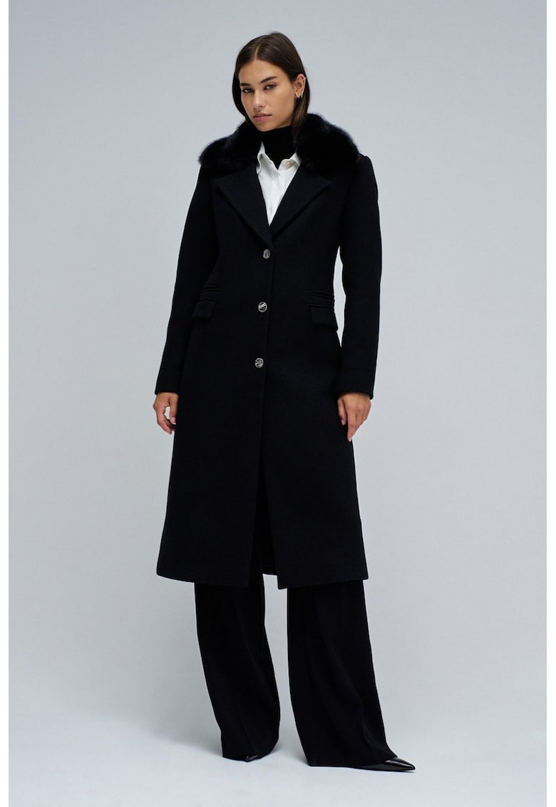 Palton din amestec de lana cu blana sintetica