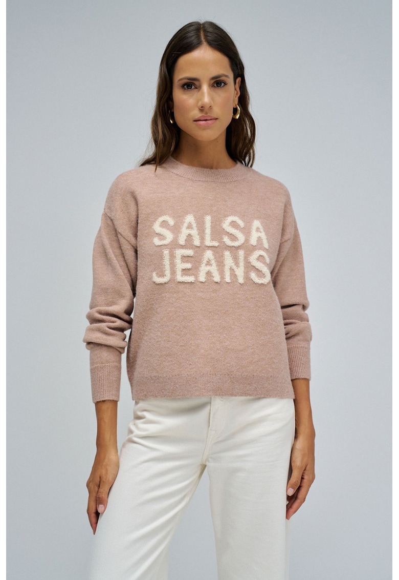 Pulover cu decolteu la baza gatului si logo