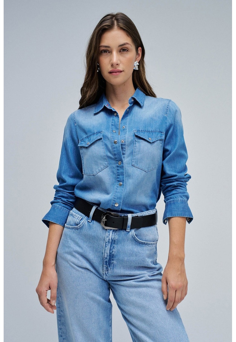 Camasa din bumbac si lyocell cu buzunare cu clapa